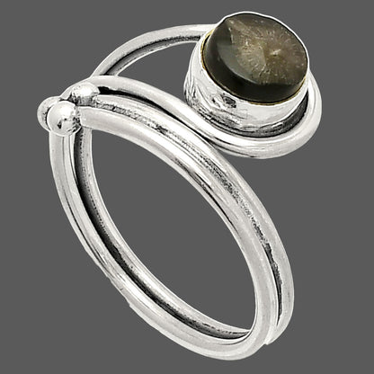 Adjustable Black Flower Fossil Coral Ring size-8 R-1276 SDR232788