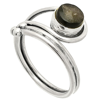 Adjustable Black Flower Fossil Coral Ring size-8 R-1276 SDR232788