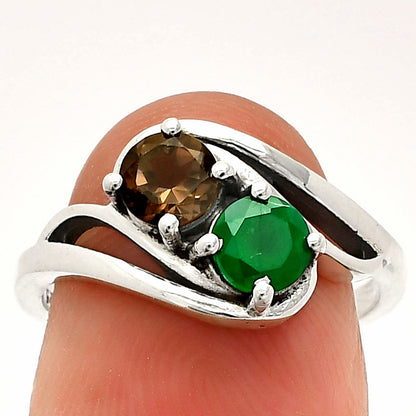 Natural Green Onyx & Smoky Quartz Ring size-7 R-1048 SDR232885