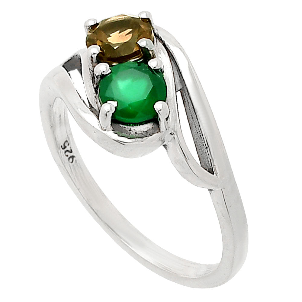 Natural Green Onyx & Smoky Quartz Ring size-7 R-1048 SDR232885