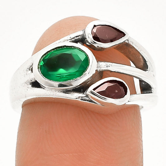 Natural Green Onyx & Garnet Ring size-6 R-1024 SDR233159
