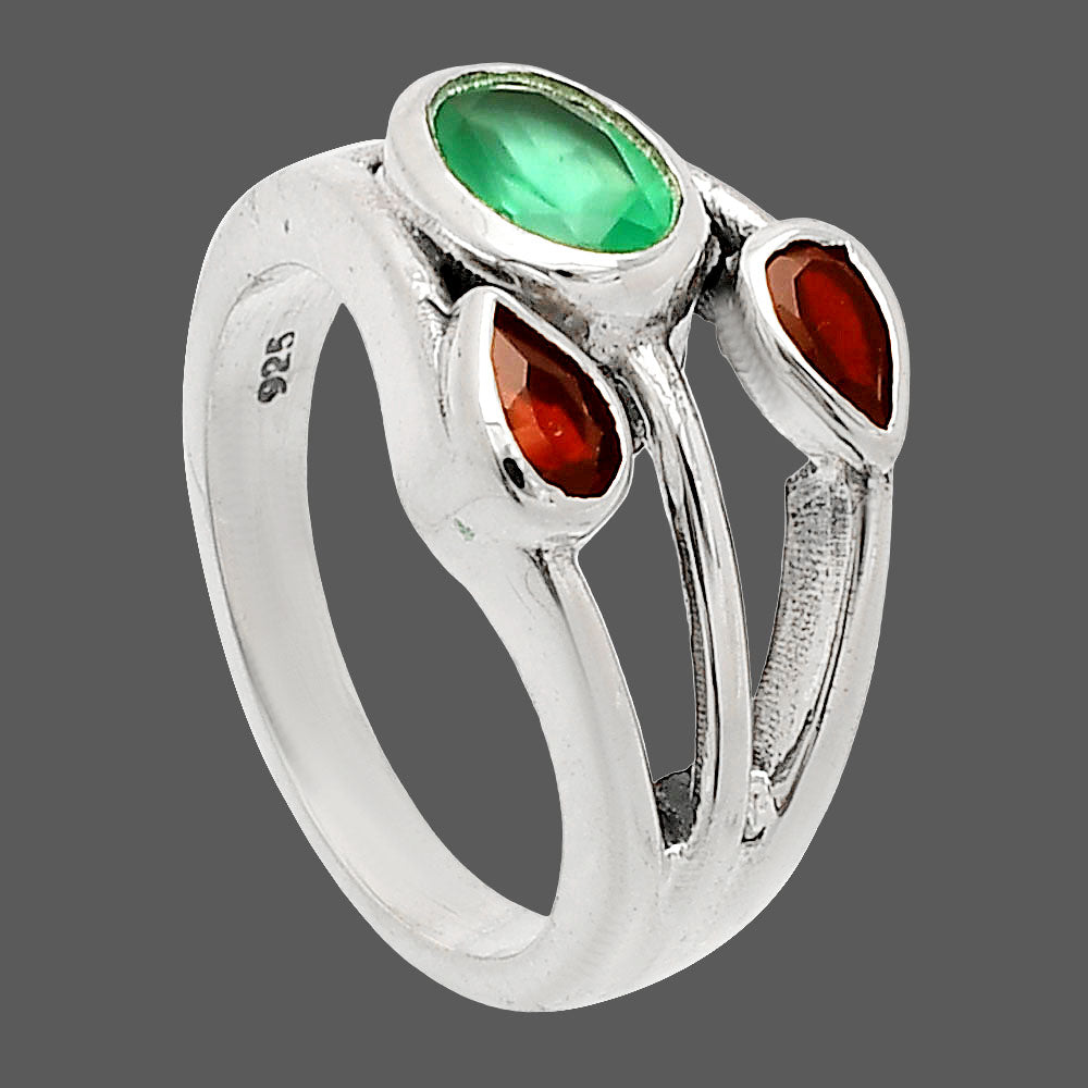 Natural Green Onyx & Garnet Ring size-6 R-1024 SDR233159