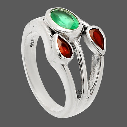 Natural Green Onyx & Garnet Ring size-6 R-1024 SDR233159