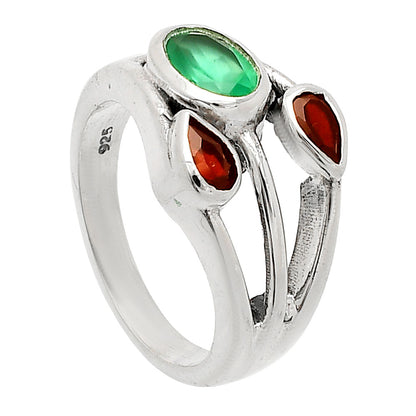 Natural Green Onyx & Garnet Ring size-6 R-1024 SDR233159