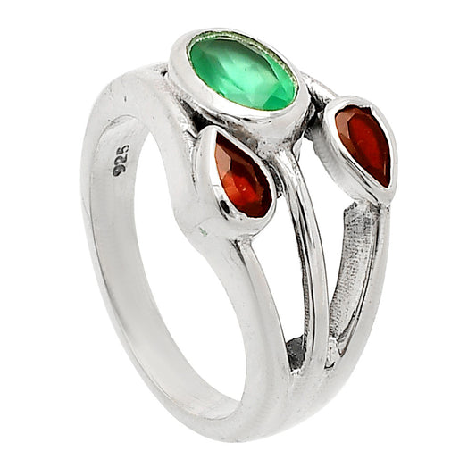 Natural Green Onyx & Garnet Ring size-6 R-1024 SDR233159