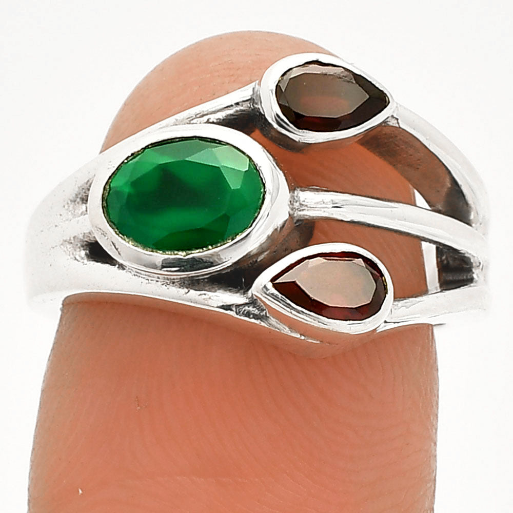 Green Onyx and Garnet Ring size-6 SDR233177 R-1024