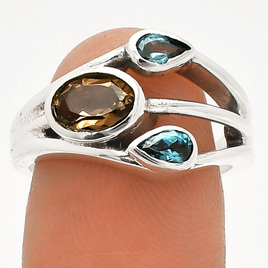 Smoky Quartz & London Blue Topaz Ring size-7 R-1024 SDR233185