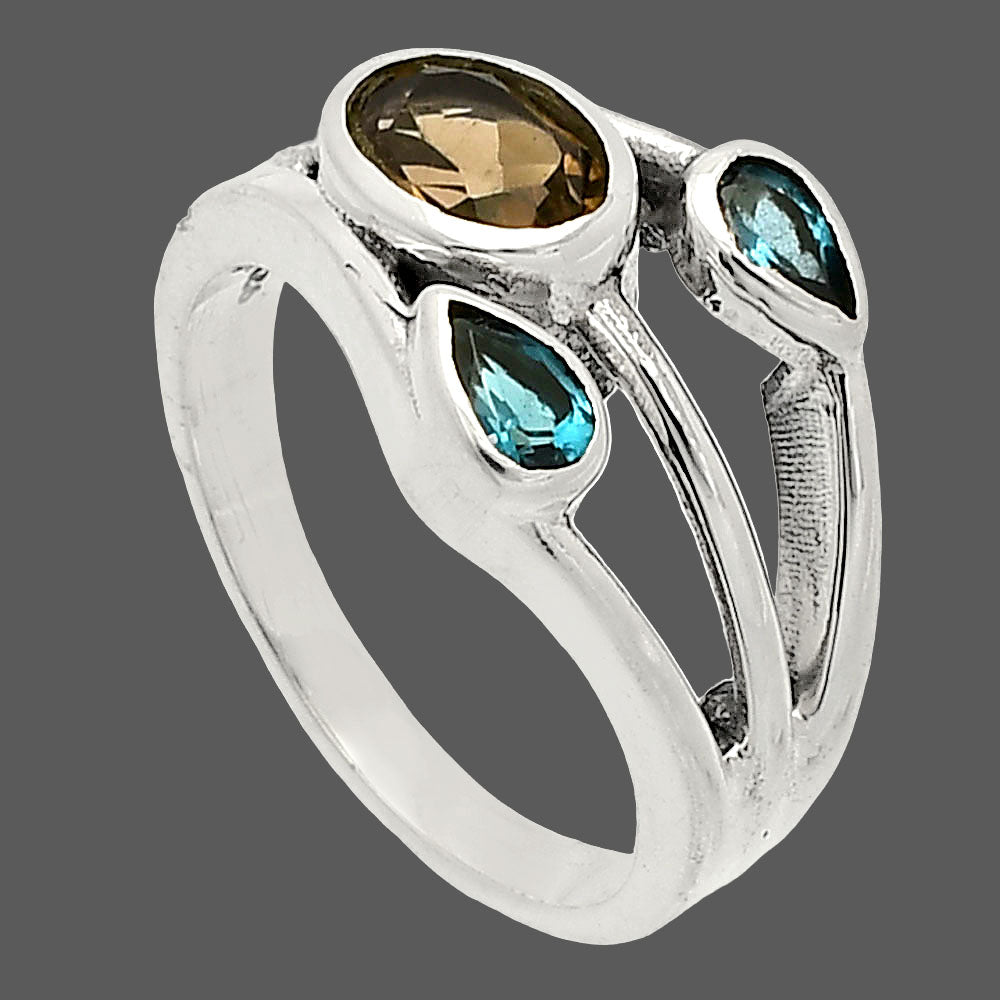 Smoky Quartz & London Blue Topaz Ring size-7 R-1024 SDR233185