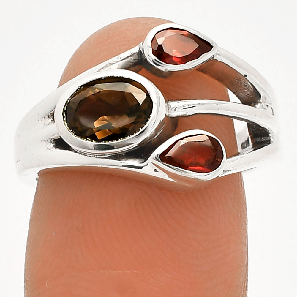 Smoky Quartz - Brazil & Garnet Ring size-7 R-1024 SDR233186
