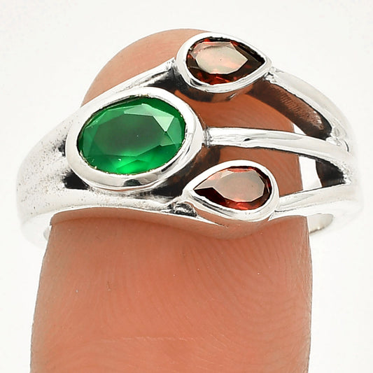 Natural Green Onyx & Garnet Ring size-8 R-1024 SDR233193