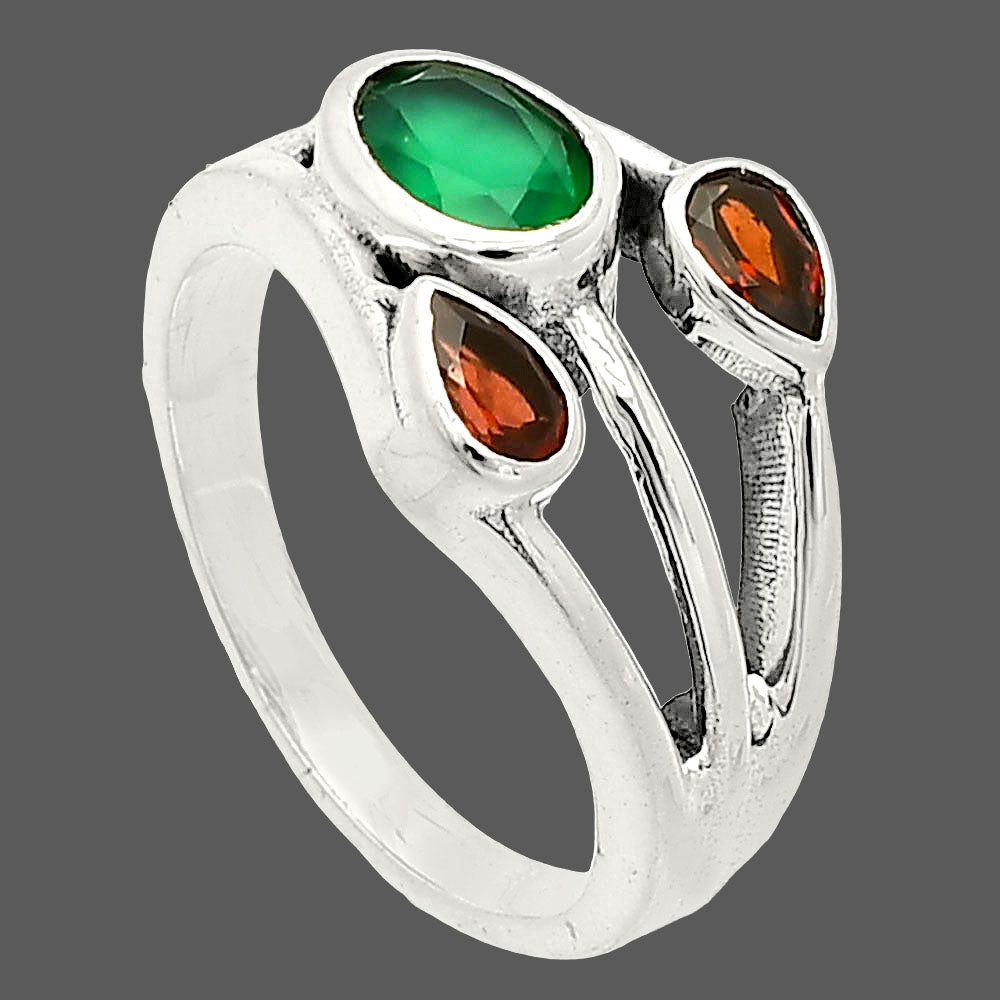 Natural Green Onyx & Garnet Ring size-8 R-1024 SDR233193