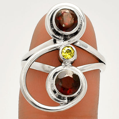 Natural Hessonite Garnet & Peridot Ring size-6 R-1231 SDR233266