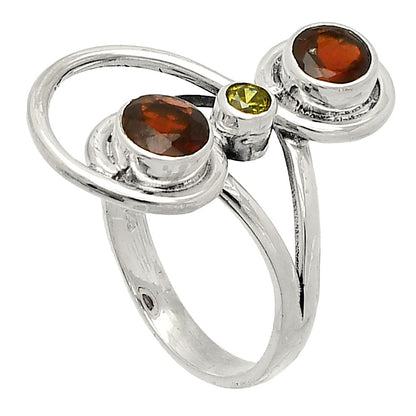 Natural Hessonite Garnet & Peridot Ring size-6 R-1231 SDR233266