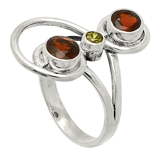 Natural Hessonite Garnet & Peridot Ring size-6 R-1231 SDR233266