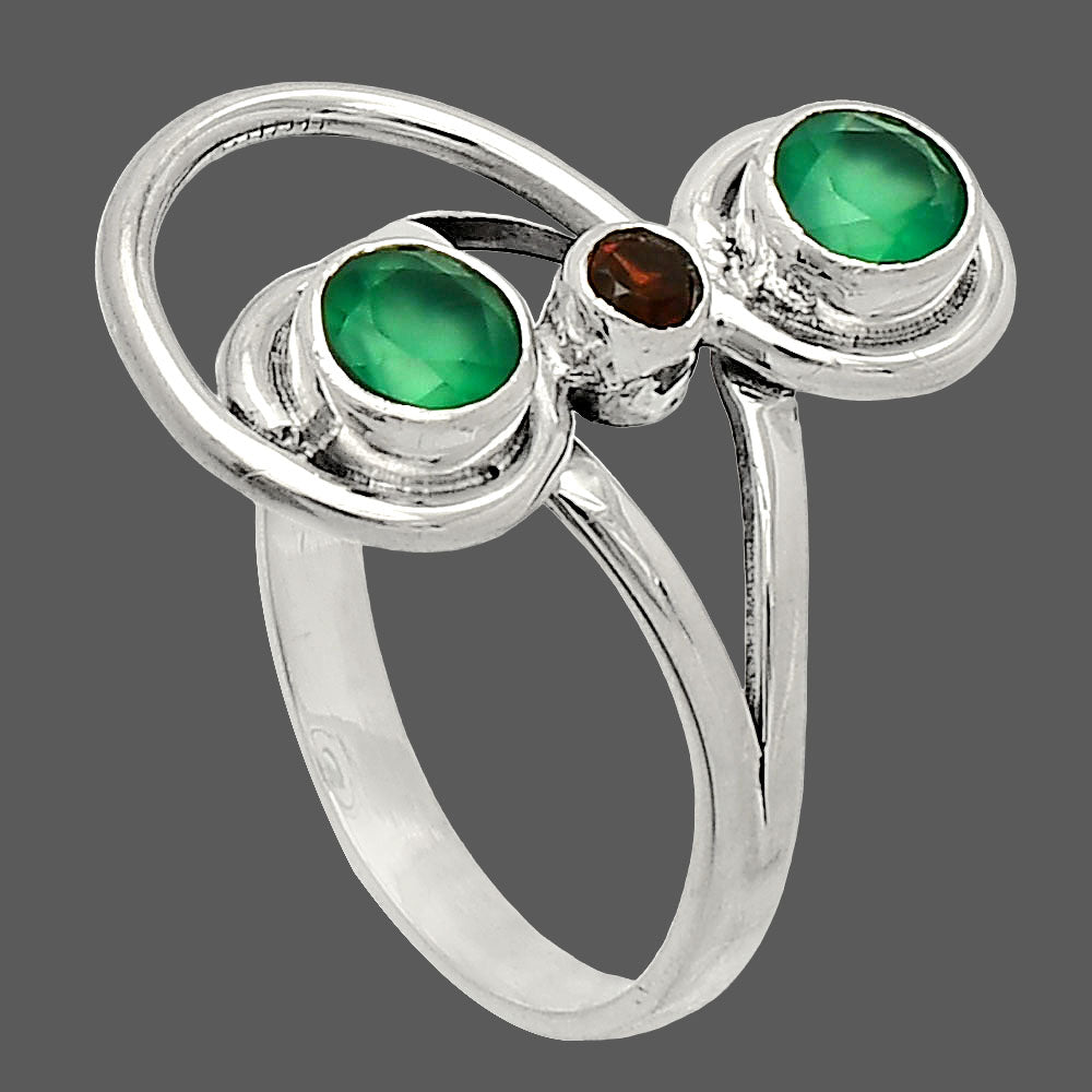 Natural Green Onyx & Garnet Ring size-9 R-1231 SDR233282