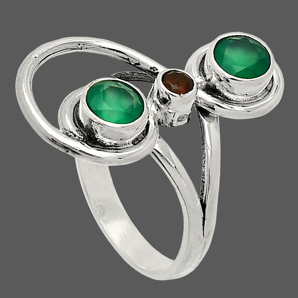 Natural Green Onyx & Garnet Ring size-6 R-1231 SDR233283