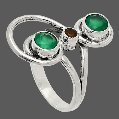 Natural Green Onyx & Garnet Ring size-6 R-1231 SDR233283