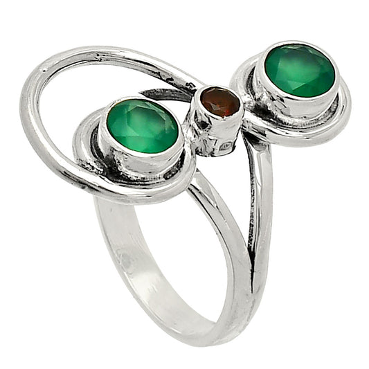 Natural Green Onyx & Garnet Ring size-6 R-1231 SDR233283