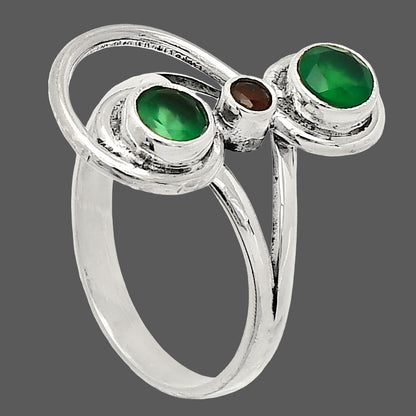 Natural Green Onyx & Garnet Ring size-9.5 R-1231 SDR233285