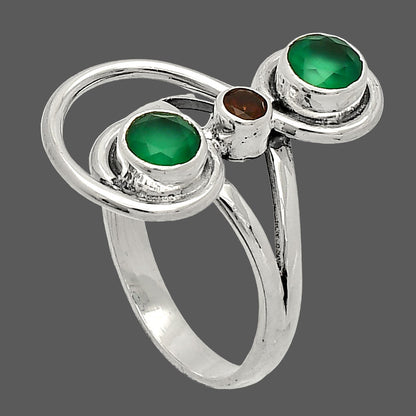 Natural Green Onyx & Garnet Ring size-8 R-1231 SDR233286