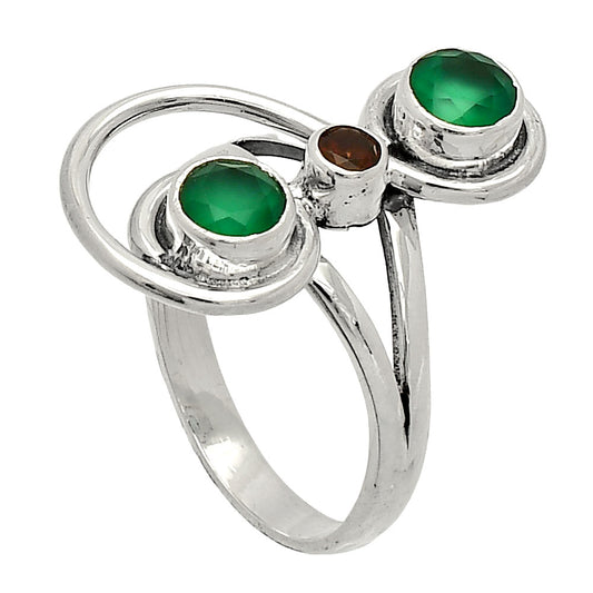 Natural Green Onyx & Garnet Ring size-8 R-1231 SDR233286