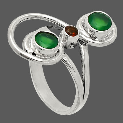 Natural Green Onyx & Garnet Ring size-7 R-1231 SDR233288