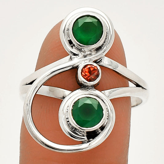 Natural Green Onyx & Garnet Ring size-9.5 R-1231 SDR233289