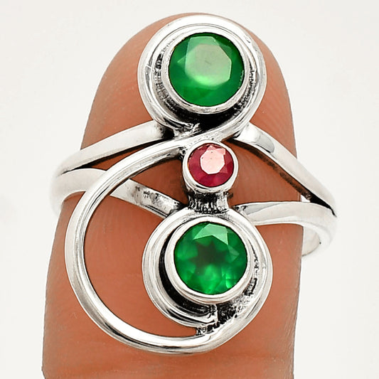Natural Green Onyx & Garnet Ring size-8 R-1231 SDR233291