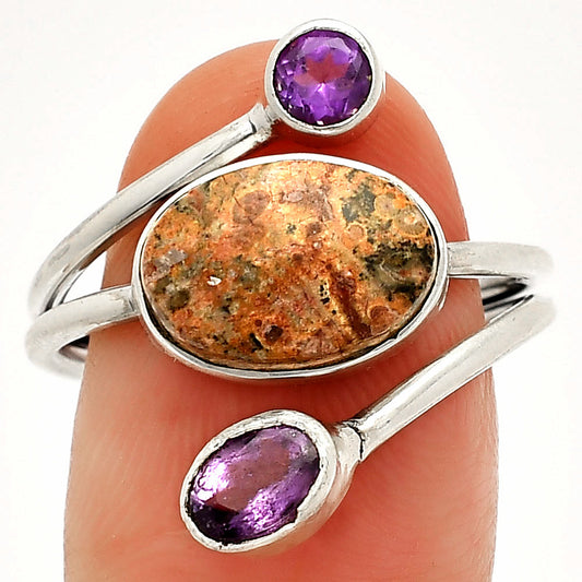 Leopard Skin Jasper & Amethyst Ring size-9 R-1209 SDR233599