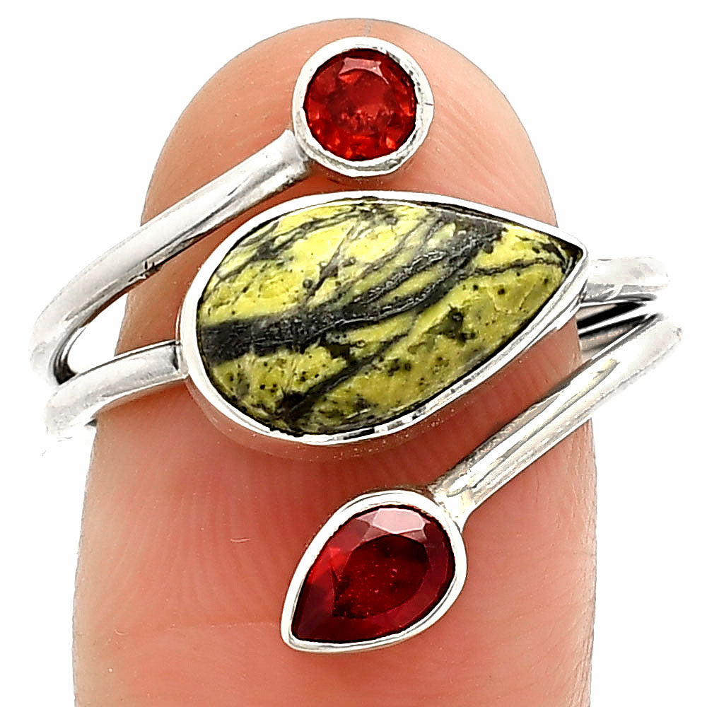 Natural Serpentine & Garnet Ring size-8.5 R-1209 SDR233600