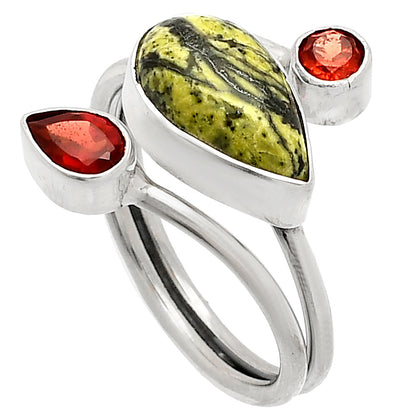 Natural Serpentine & Garnet Ring size-8.5 R-1209 SDR233600