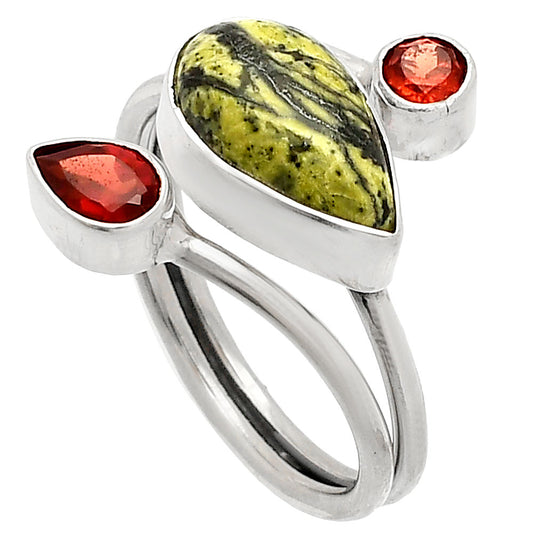 Natural Serpentine & Garnet Ring size-8.5 R-1209 SDR233600