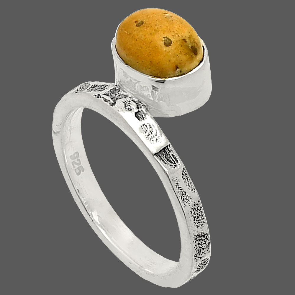 Natural Palm Root Fossil Agate Ring size-5 R-1037 SDR234126