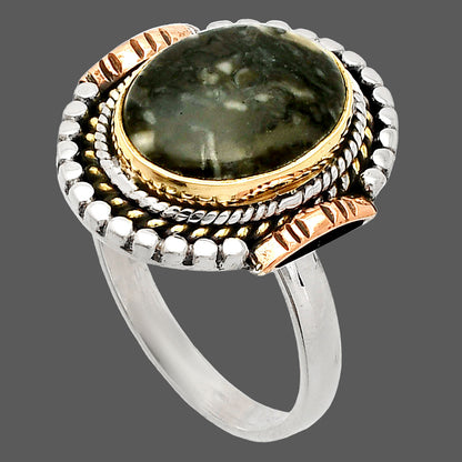 Two Tone - Mexican Cabbing Fossil Ring size-9.5 R-1414 SDR234269