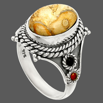 Rock Calcy, Black Onyx & Carnelian Ring size-7 R-1510 SDR234339