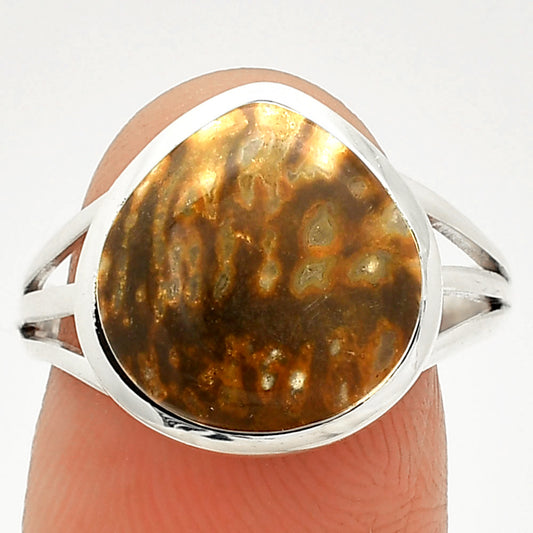 Natural Palm Root Fossil Agate Ring size-9 R-1006 SDR234717