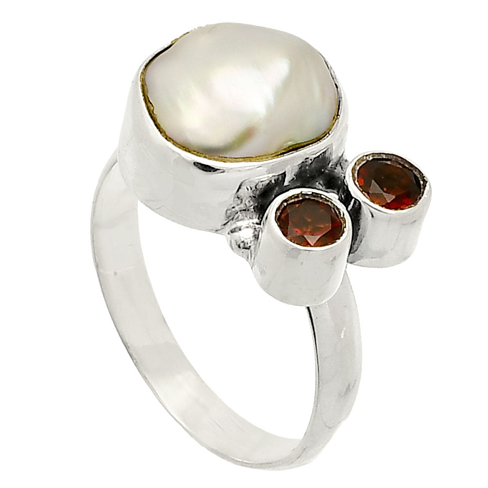 Natural Fresh Water Biwa Pearl & Garnet Ring size-7.5 R-1122 SDR234923