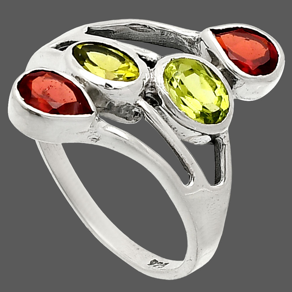 Natural Peridot & Garnet Ring size-9 R-1053 SDR235489
