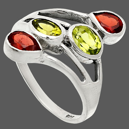 Natural Peridot & Garnet Ring size-9 R-1053 SDR235489
