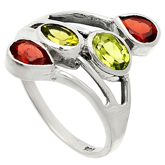 Natural Peridot & Garnet Ring size-9 R-1053 SDR235489