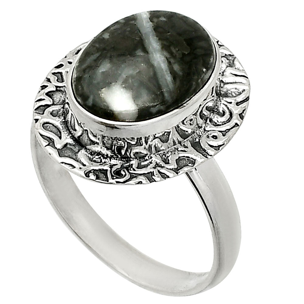 Natural Mexican Cabbing Fossil Ring size-8 R-1649 SDR236532