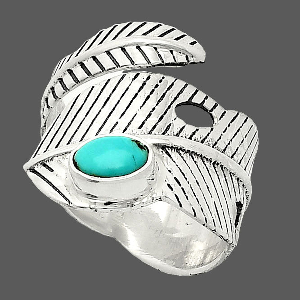 Adjustable Feather - Natural Turquoise Morenci Mine Ring size-7.5 R-1473 SDR237028