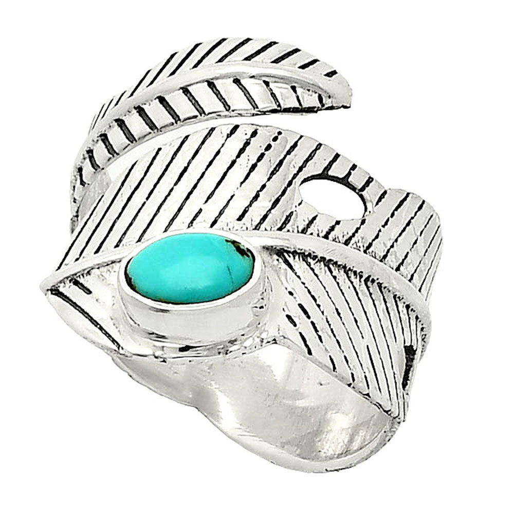 Adjustable Feather - Natural Turquoise Morenci Mine Ring size-7.5 R-1473 SDR237028