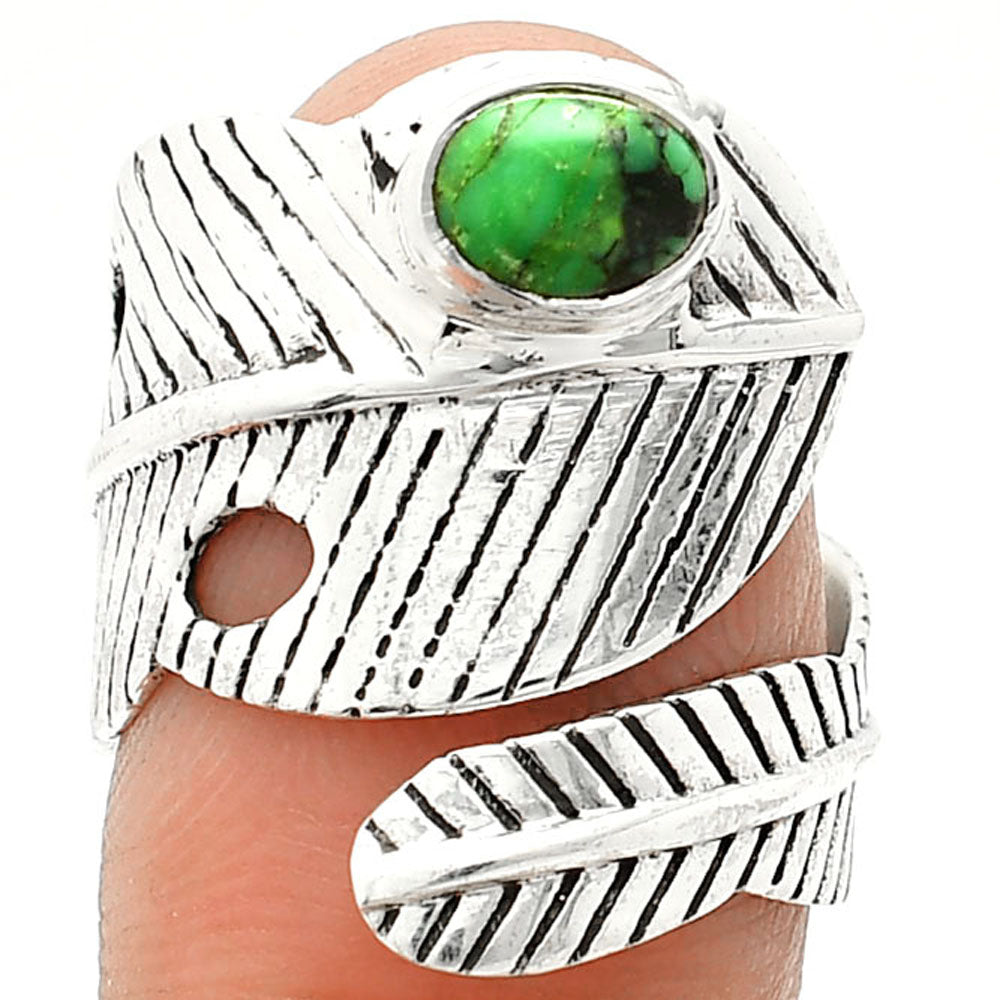 Adjustable Feather Green Matrix Turquoise Ring size-7.5 R-1473 SDR237031