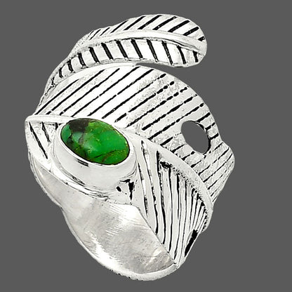 Adjustable Feather Green Matrix Turquoise Ring size-7.5 R-1473 SDR237031