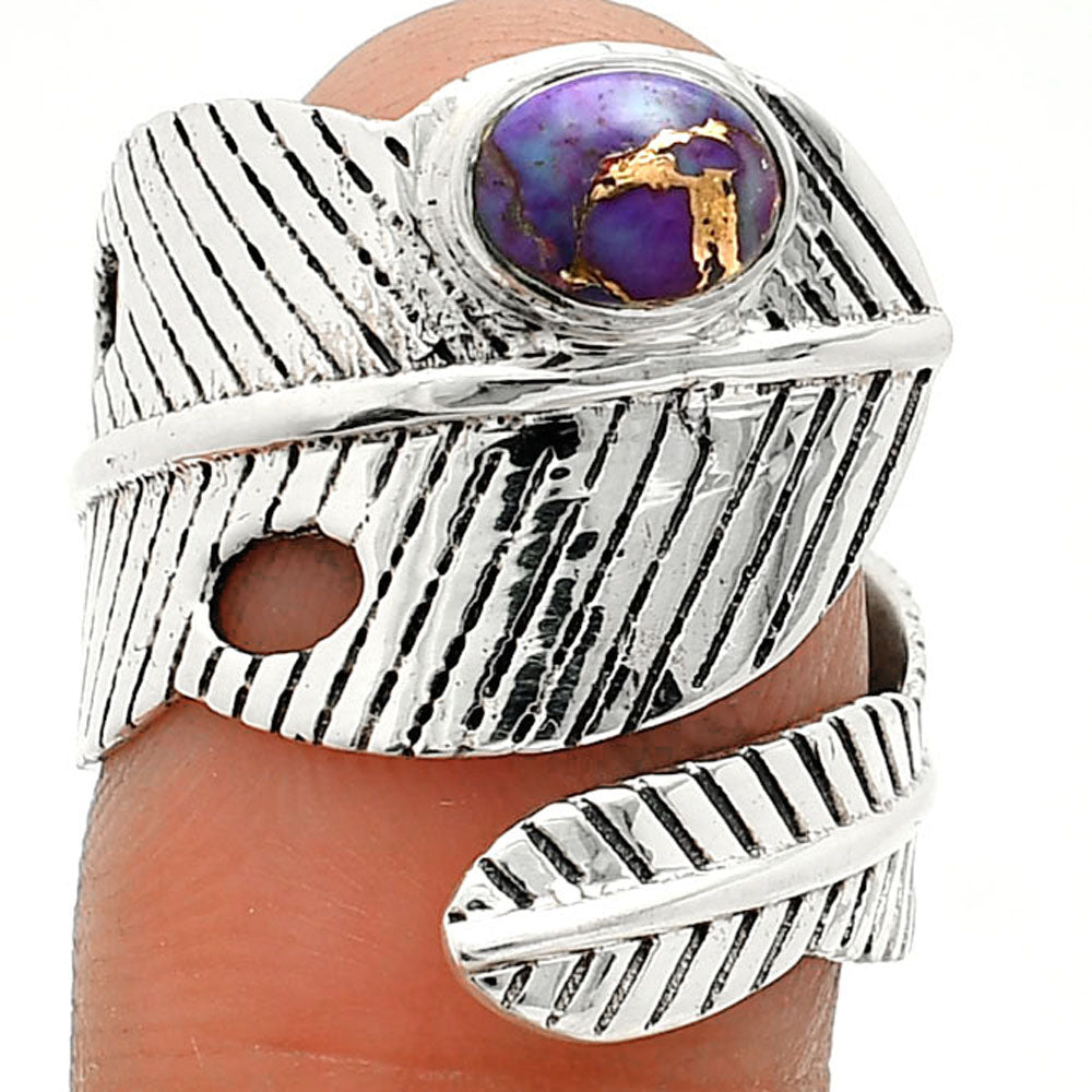 Adjustable Feather Copper Purple Turquoise Ring size-7.5 R-1473 SDR237034
