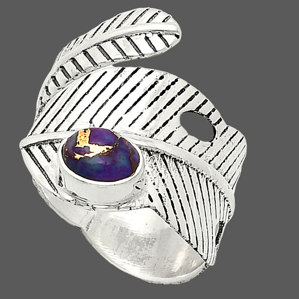 Adjustable Feather Copper Purple Turquoise Ring size-7.5 R-1473 SDR237034