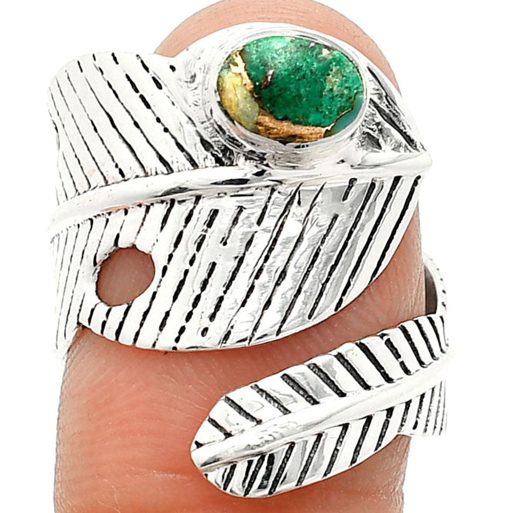 Adjustable Feather - Kingman Copper Teal Turquoise Ring size-8 R-1473 SDR237036