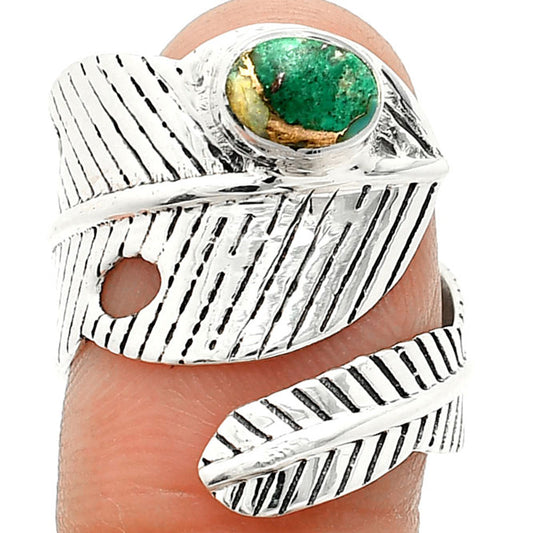 Adjustable Feather - Kingman Copper Teal Turquoise Ring size-8 R-1473 SDR237036