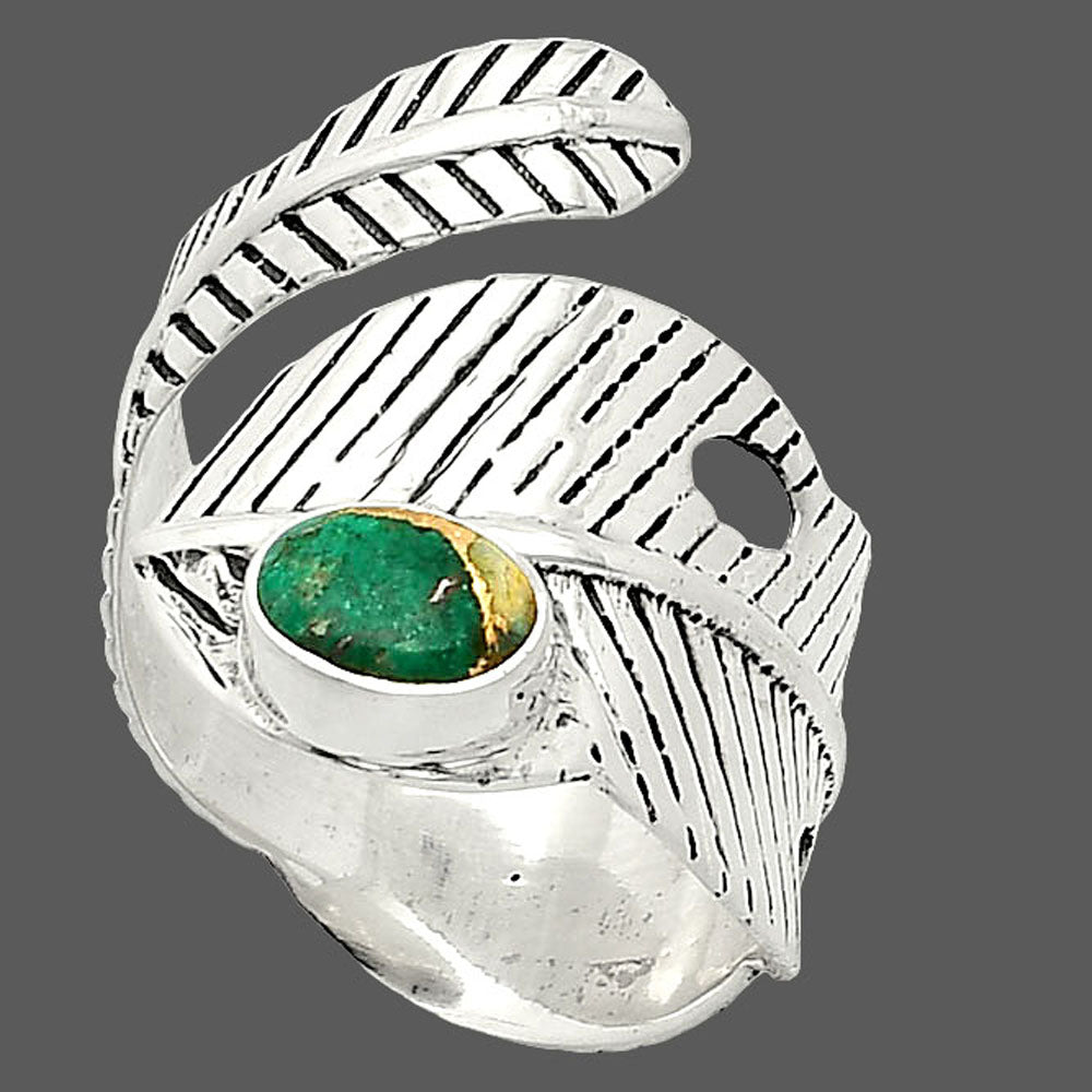 Adjustable Feather - Kingman Copper Teal Turquoise Ring size-8 R-1473 SDR237036